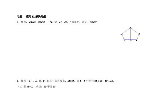 翼教版八年级数学上册第十七章专题练习直角三角形全等的判定