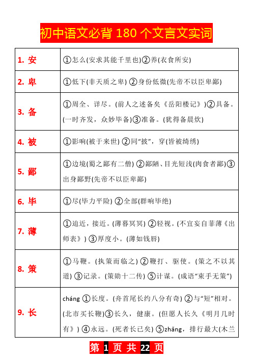 初中语文必背180个文言文实词