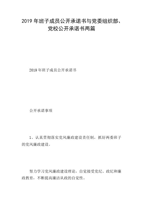 2019年班子成员公开承诺书与党委组织部、党校公开承诺书两篇