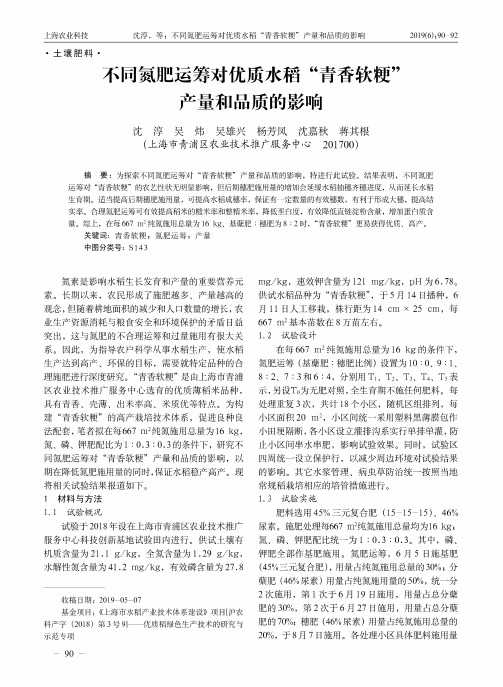 不同氮肥运筹对优质水稻“青香软粳”产量和品质的影响