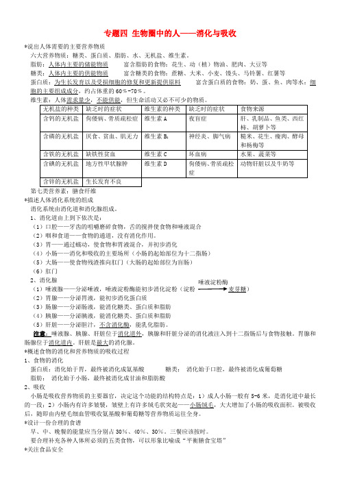中考生物 专题四 生物圈中的人——消化与吸收练习