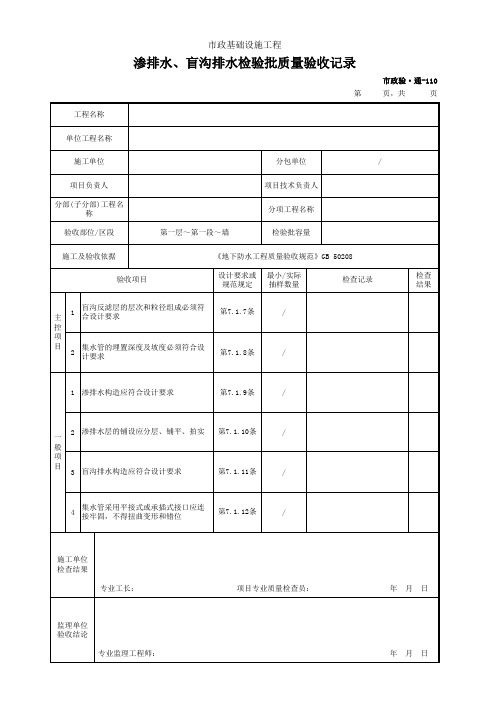 渗排水、盲沟排水检验批质量验收记录(市政)