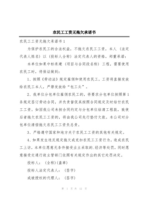 农民工工资无拖欠承诺书