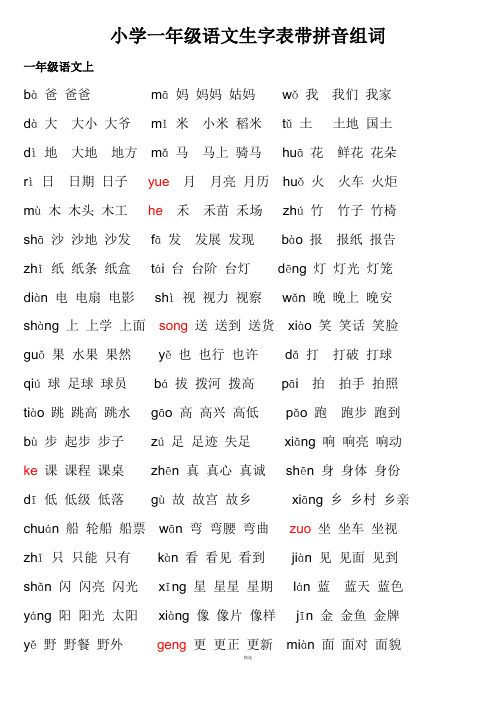 小学一年级语文生字表带拼音组词