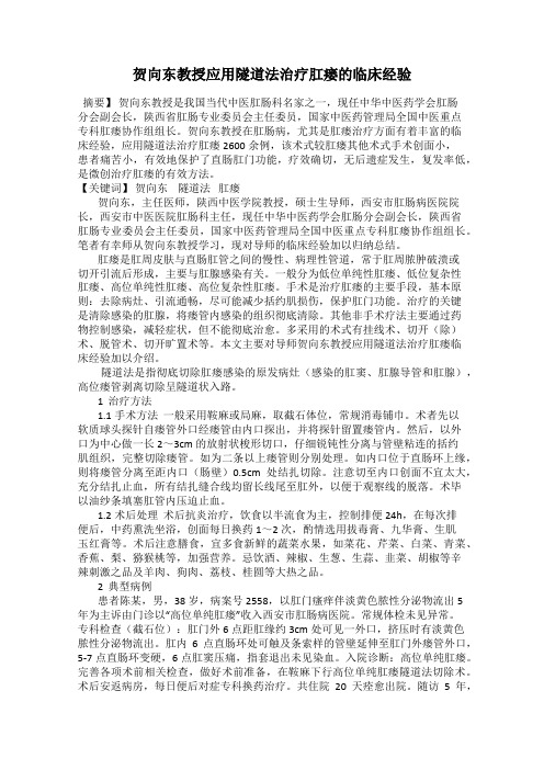 贺向东教授应用隧道法治疗肛瘘的临床经验