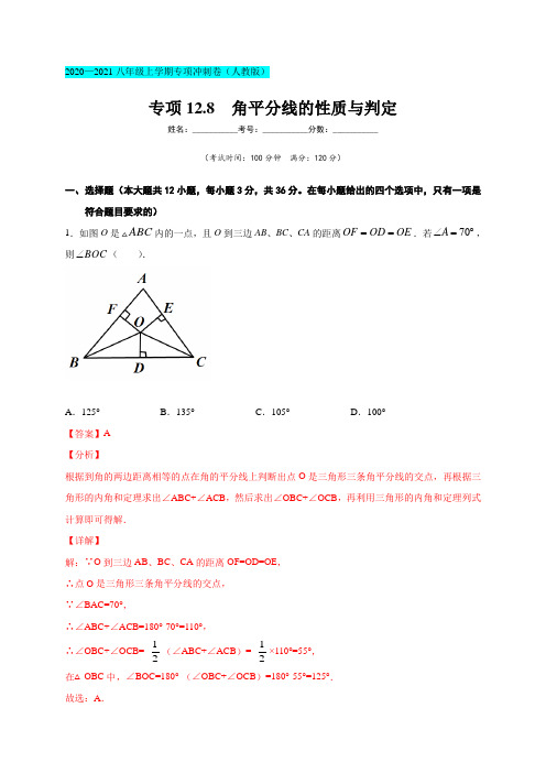 专项12-8  角平分线的性质与判定(解析版)