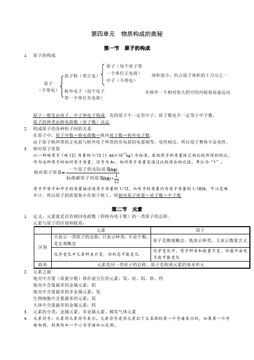 初三化学知识点与复习题第四单元 物质构成的欧米