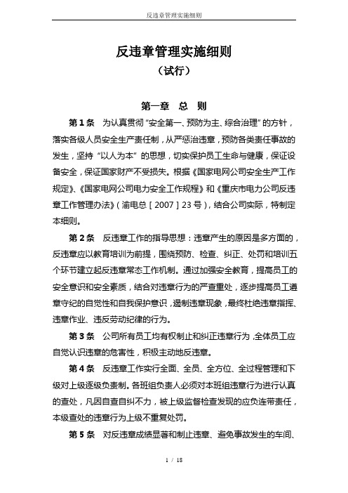 反违章管理实施细则