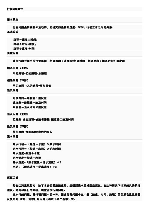 数学行程问题公式大全