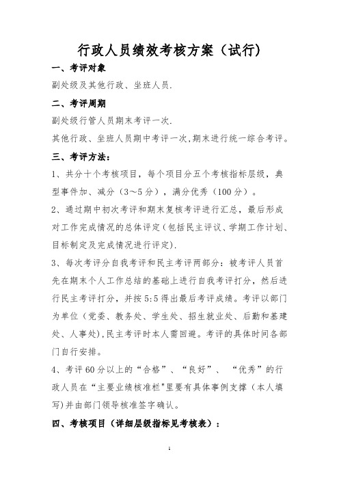 民营院校行政人员绩效考核方案