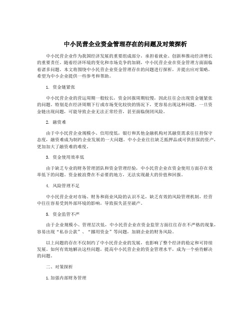 中小民营企业资金管理存在的问题及对策探析