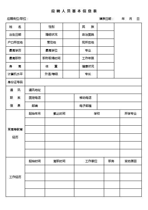 应聘人员基本信息表