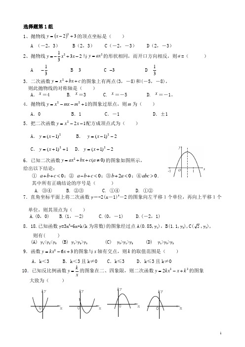 二次函数选择、填空题集锦