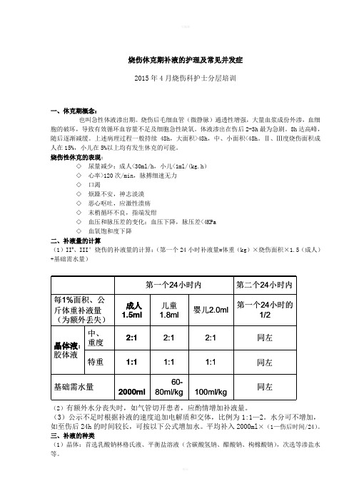 烧伤休克期补液的护理及常见并发症