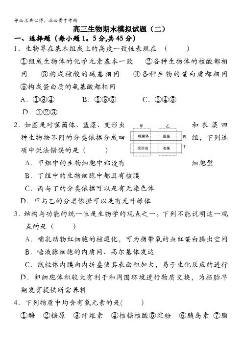 山东省临沂市兰陵四中2016届高三上学期生物期末模拟试题(二) 含答案