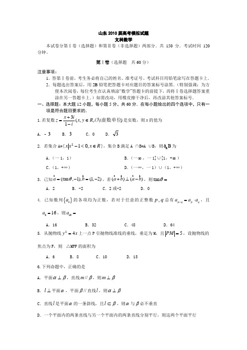 山东2010届高考数学(文)模拟试题及答案