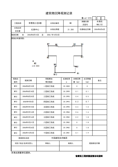 建筑物沉降观测记录簿