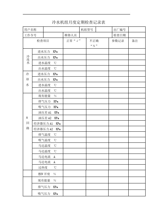 冷水机组月度定期检查记录表