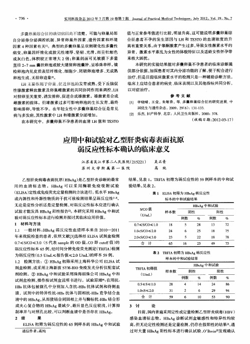 应用中和试验对乙型肝炎病毒表面抗原弱反应性标本确认的临床意义