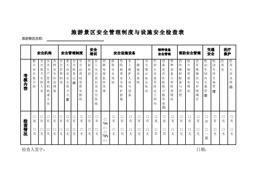 旅游景区安全管理制度与设施安全检查表