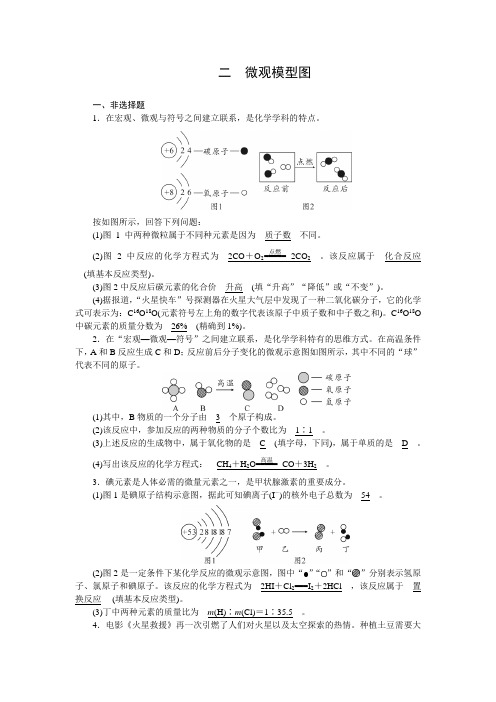 2021届湖北省黄石中考化学二轮复习专项突破训练： 二 微观模型图