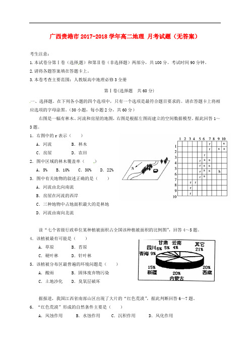 广西贵港市2017-2018学年高二地理10月月考试题(无答案)