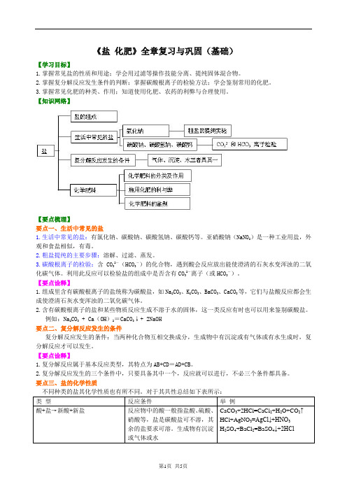 《盐 化肥》全章复习与巩固(基础)知识讲解