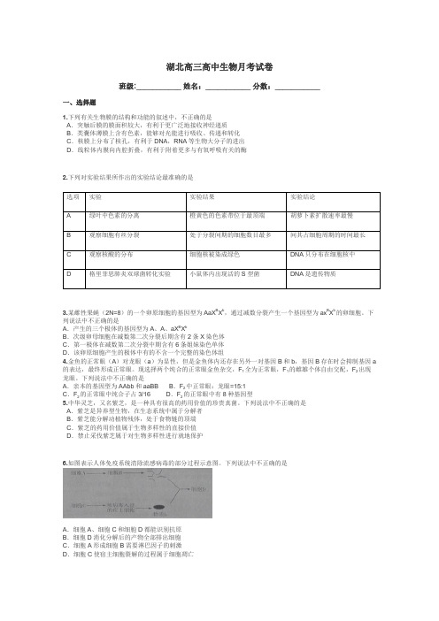 湖北高三高中生物月考试卷带答案解析
