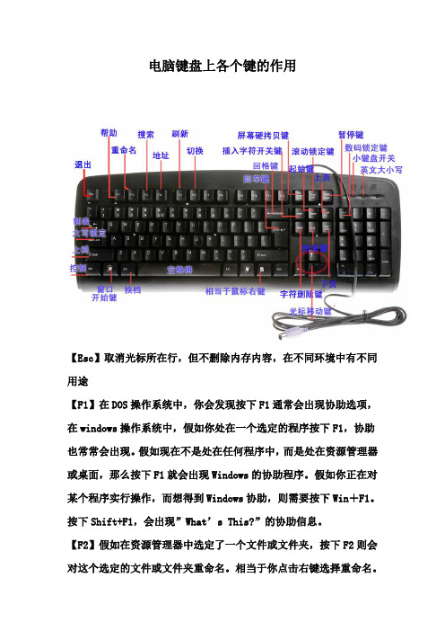 电脑键盘上各个键的作用