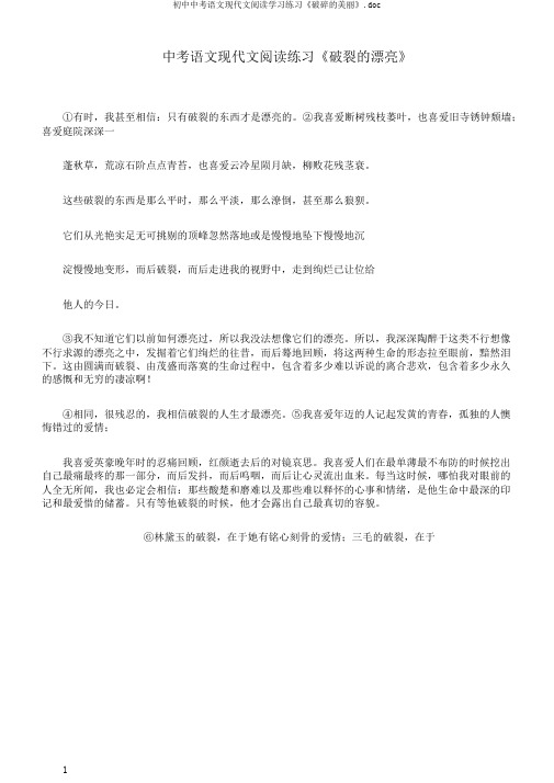 初中中考语文现代文阅读学习练习《破碎的美丽》.doc