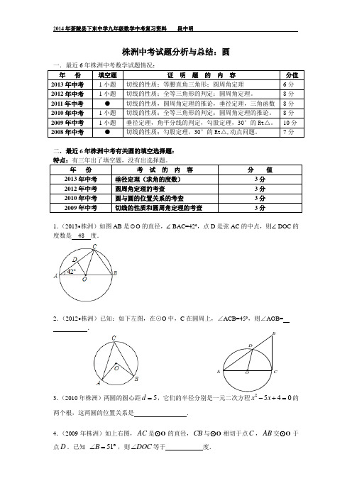 株洲中考试题分析与总结：圆(2014)