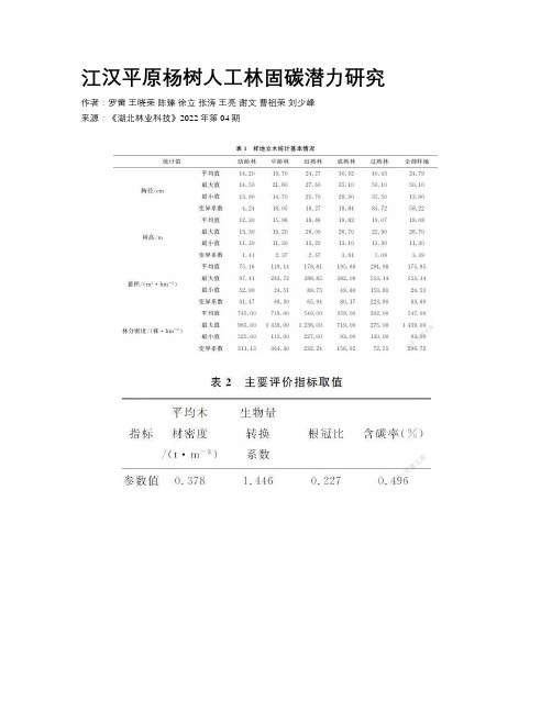 江汉平原杨树人工林固碳潜力研究