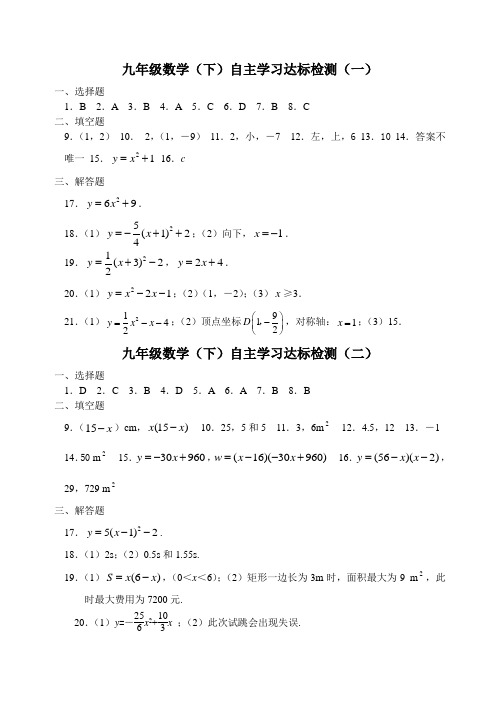 九年级数学(下)自主学习达标检测参考答案