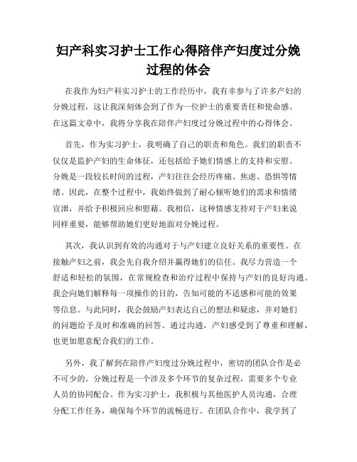 妇产科实习护士工作心得陪伴产妇度过分娩过程的体会