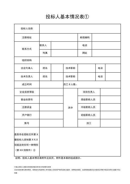 工程项目投标人基本情况表