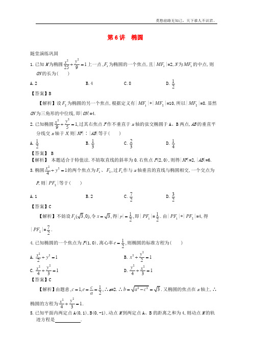 高中数学一轮复习随堂训练第6讲椭圆人教版选修11