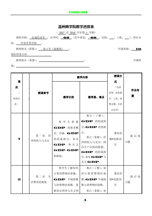 《宏观经济学》课程教学进度表