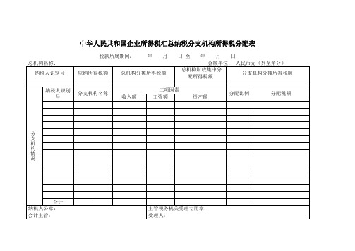 《企业所得税汇总纳税分支机构所得税分配表》及填报说明