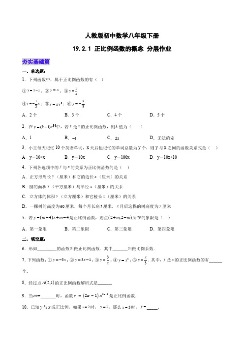 1921正比例函数的概念(分层作业)八年级数学下册(人教版)(原卷版)