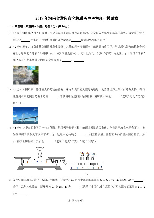 2019年河南省濮阳市名校联考中考物理一模试卷