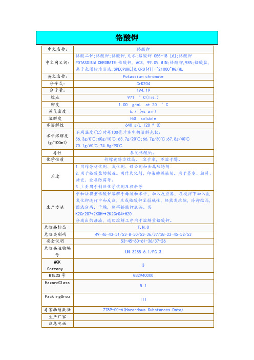 铬酸钾化学性质