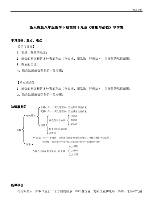 2020年人教版八年级数学下册第第十九章《变量与函数》导学案