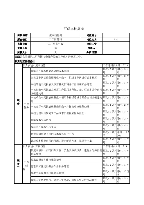 成本核算岗的工作职责