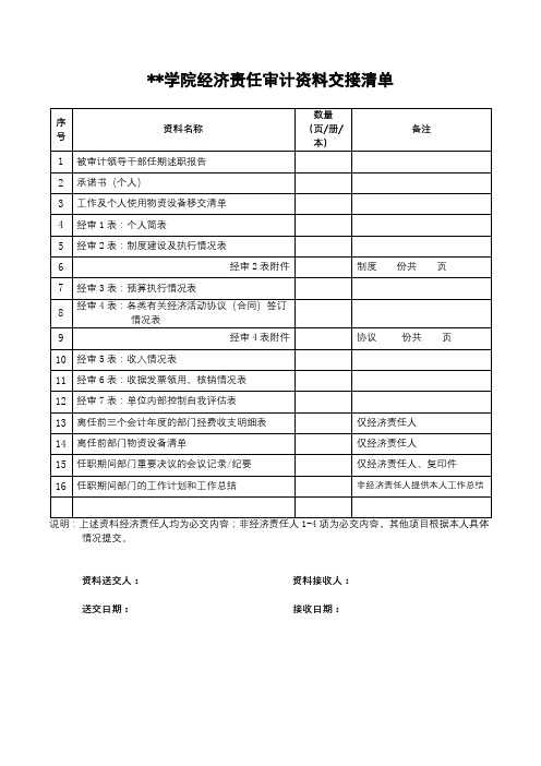 XX学院经济责任审计资料交接清单【模板】