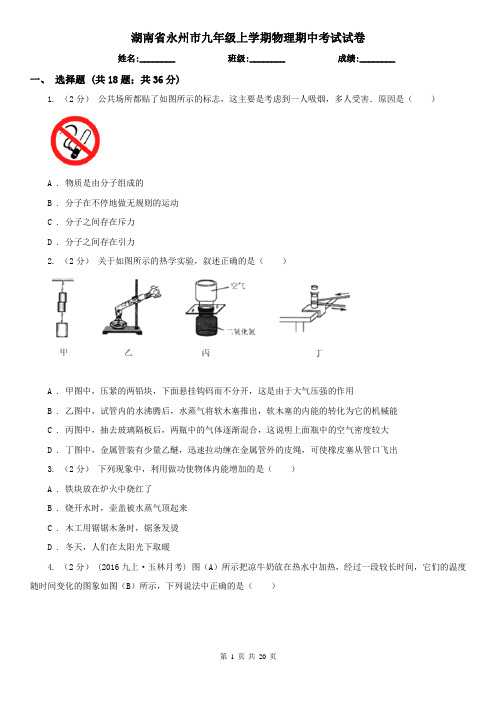 湖南省永州市九年级上学期物理期中考试试卷