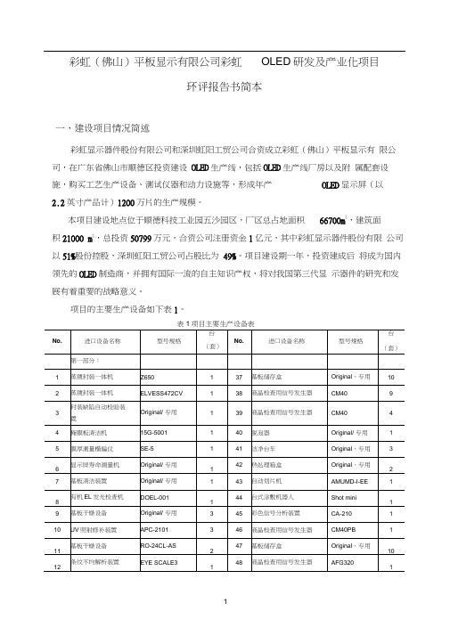 彩虹(佛山)平板显示有限公司彩虹OLED研发及产业化项目