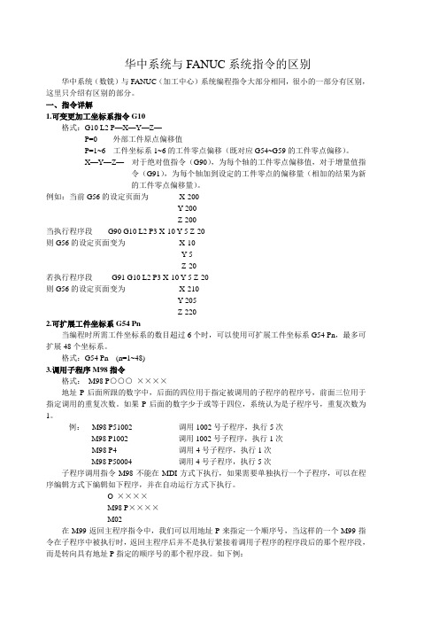 华中系统与FANUC系统指令的区别1