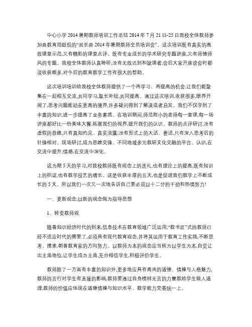 中心小学2014年暑期教师培训总结