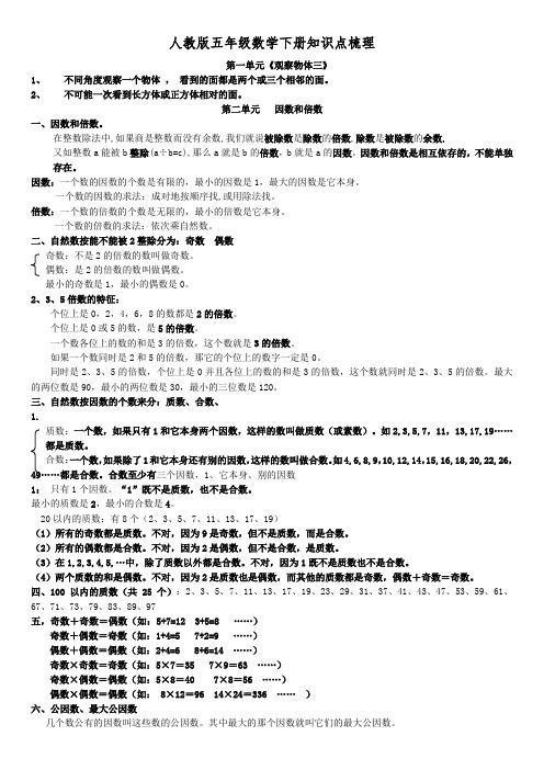 (完整版)人教版五年级数学下册知识点梳理(绝密)