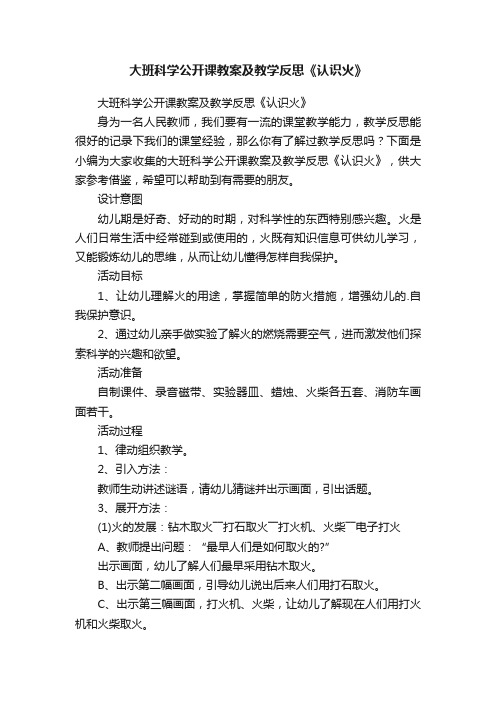 大班科学公开课教案及教学反思《认识火》